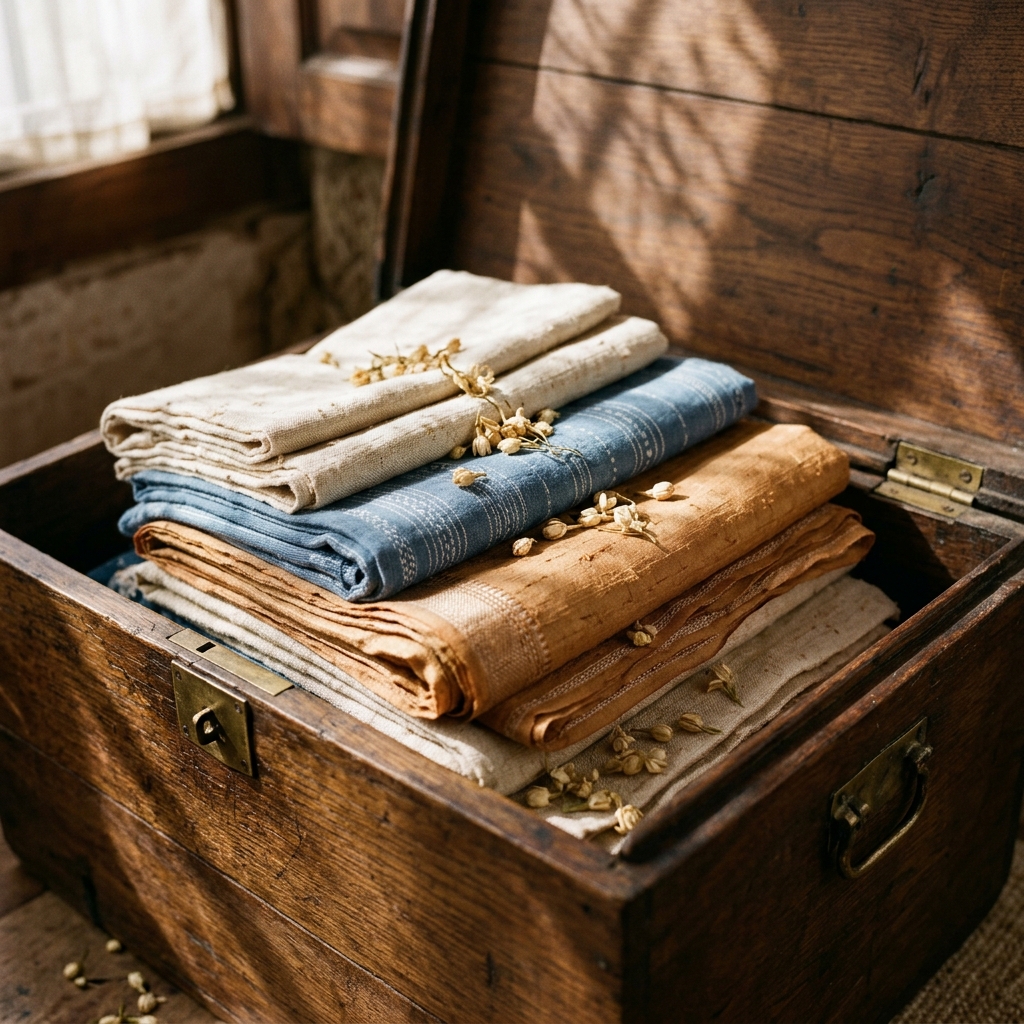Heirloom trunk of handwoven fabric